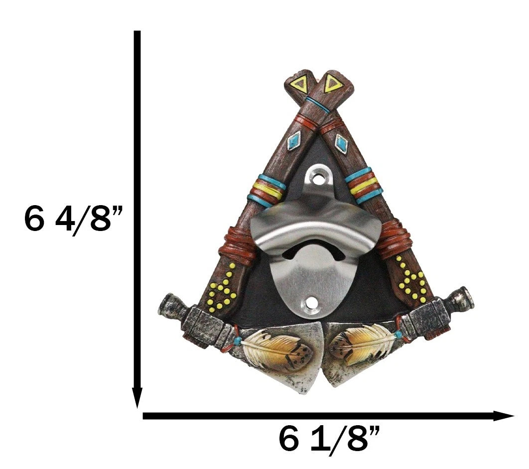 Southwestern Feathers With Double Hand Axes Tribal Indian Wall Bottle Opener-8