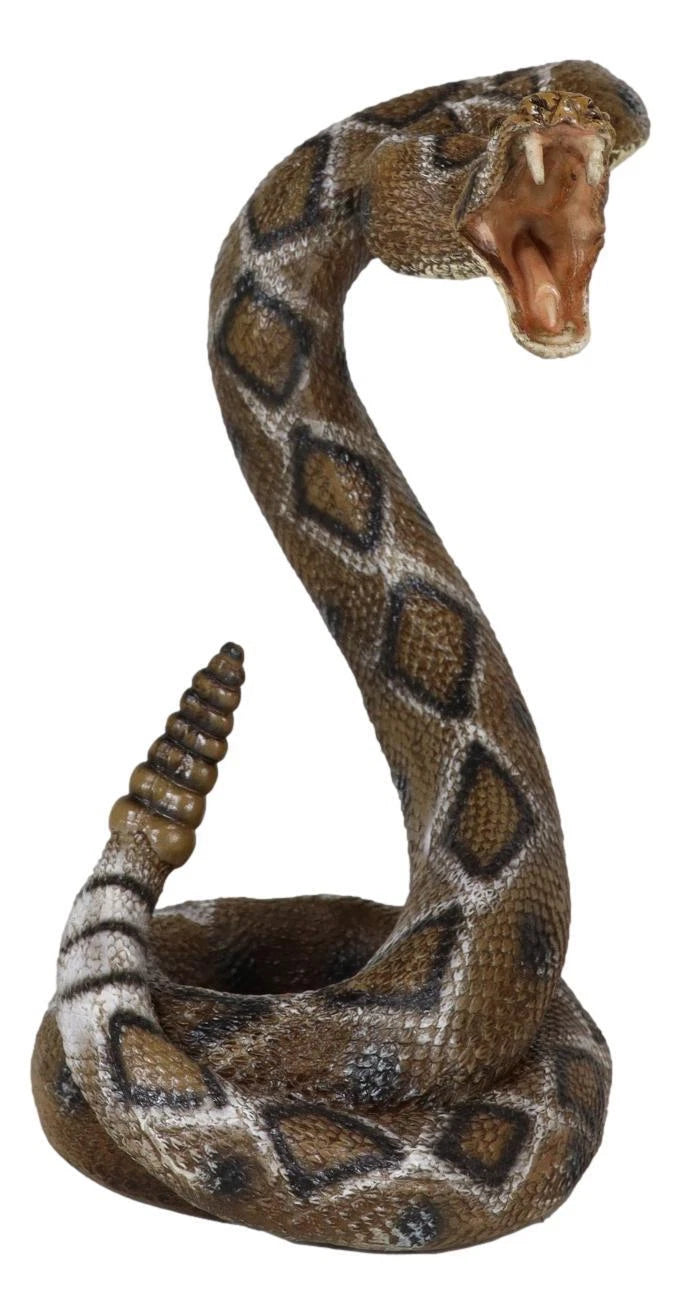 Realistic Attacking Coiled Diamondback Rattlesnake With Fangs Bared Figurine-11