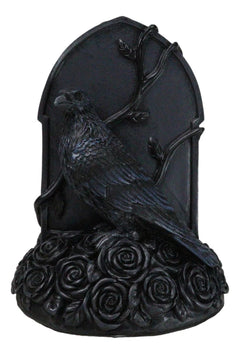 Raven Figurine, 8" Crow Perching on Black Roses Tombstone Gothic Figurine Bookends for Shelf, Desk, Home, or Gothic Room Decor Collectible-11