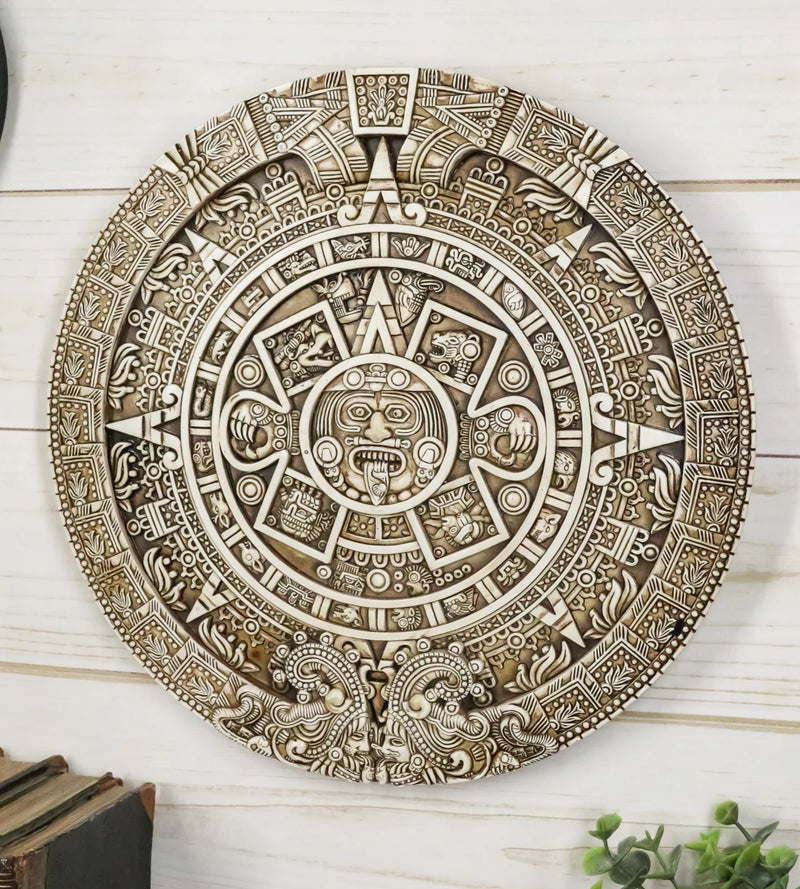 Aztec Maya Solar Sun Xiuhpohualli & Tonalpohualli Wall Calendar Plaque Figurine-10