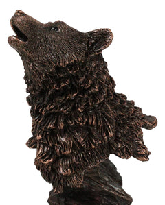 Busto de cabeza de lobo alfa aullando de Rustic Woodlands, figura de resina bronceada con base-10