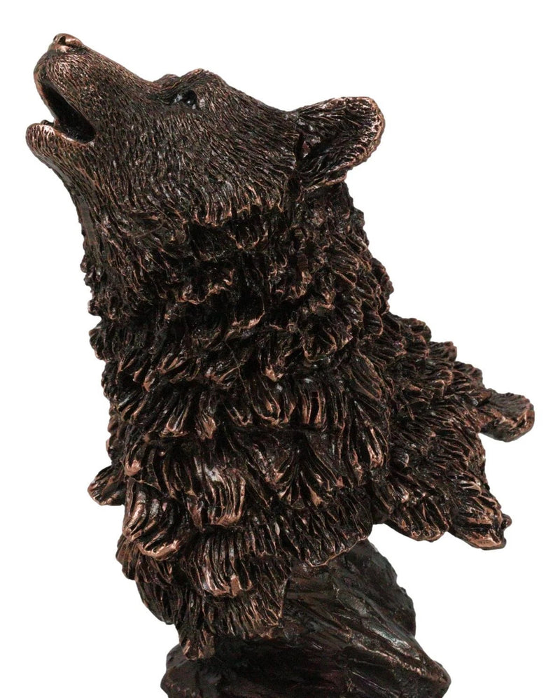 Busto de cabeza de lobo alfa aullando de Rustic Woodlands, figura de resina bronceada con base-10