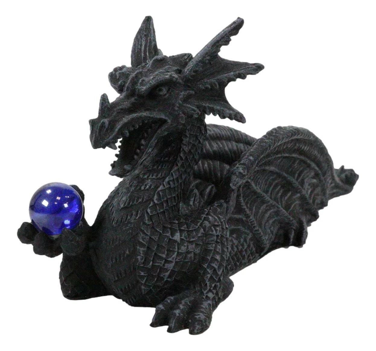 Longwei Dragon Holding Blue Orb Incense Burner Sculpture Figurine in Faux Stone-8