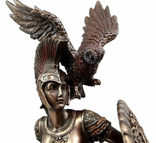 Athena Minerva With Wise Owl Statue Goddess Of Wisdom Sculpture 12"H-8