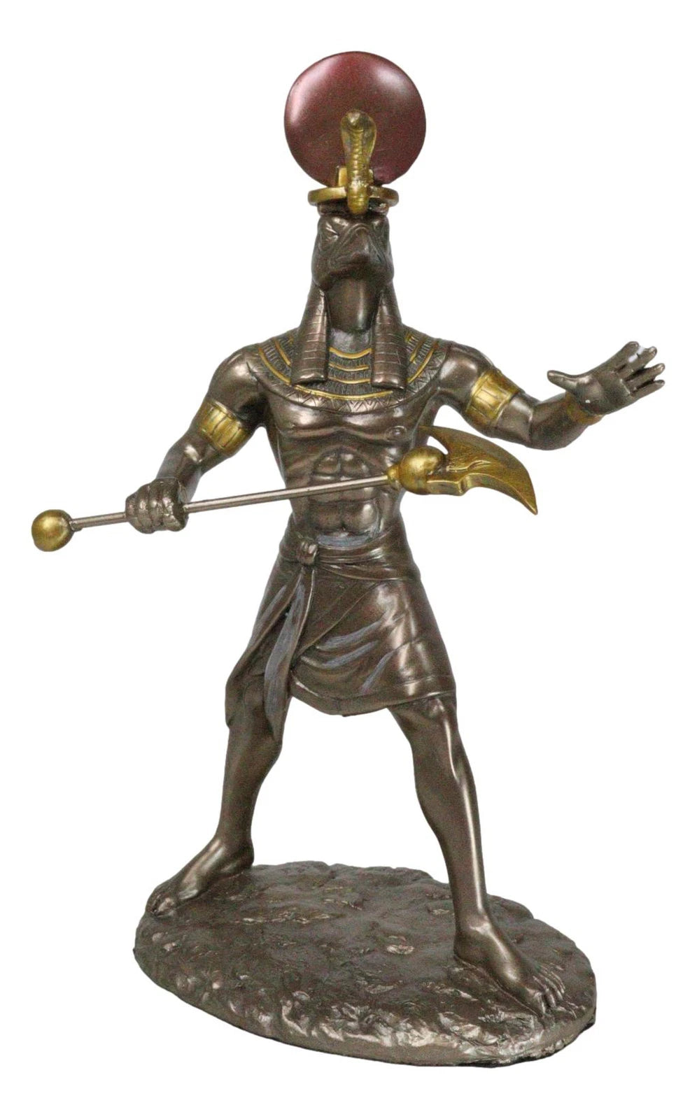 Egyptian Mythology God Horus Ra With Sun And Uraeus Disc Statue Heru Falcon-10