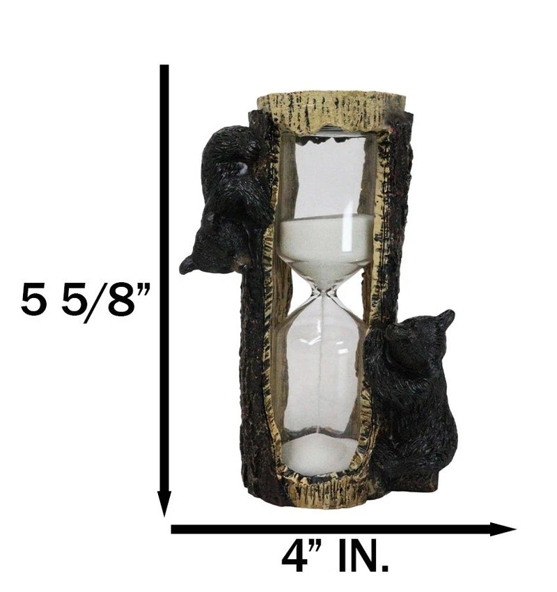 Rustic Adorable Forest Black Bear Cubs Climbing On Tree Sand Timer Figurine-9
