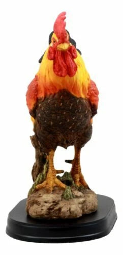 Estatua de gallo y gallina campestre orgullosa con base de 7.5" de alto-8