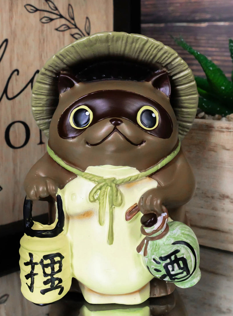 Auspicious Japanese Tanuki Raccoon Dog With Lantern And Sake Figurine Danuki-1