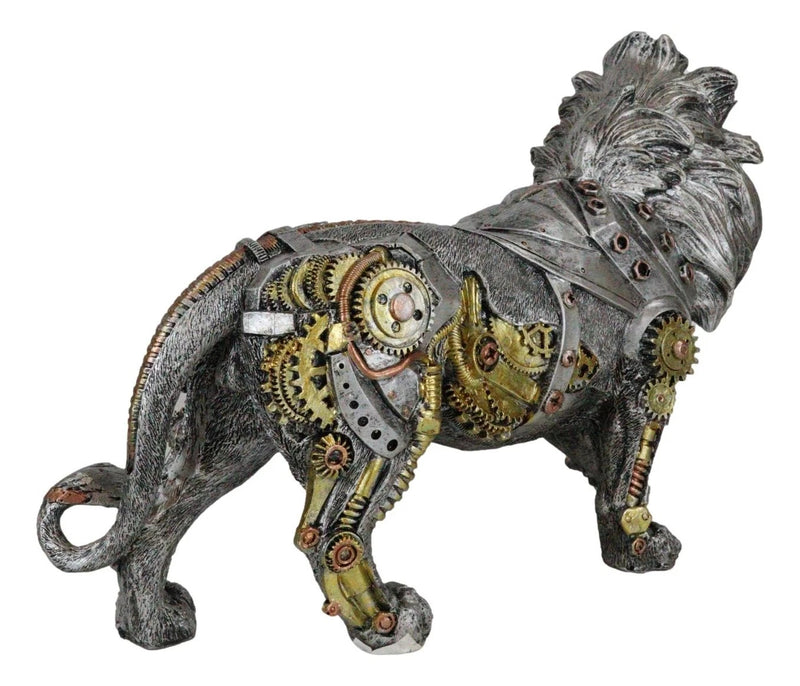 Steampunk Pressure Valve Bionic Geared Cyborg Lion King Prowling Figurine-11