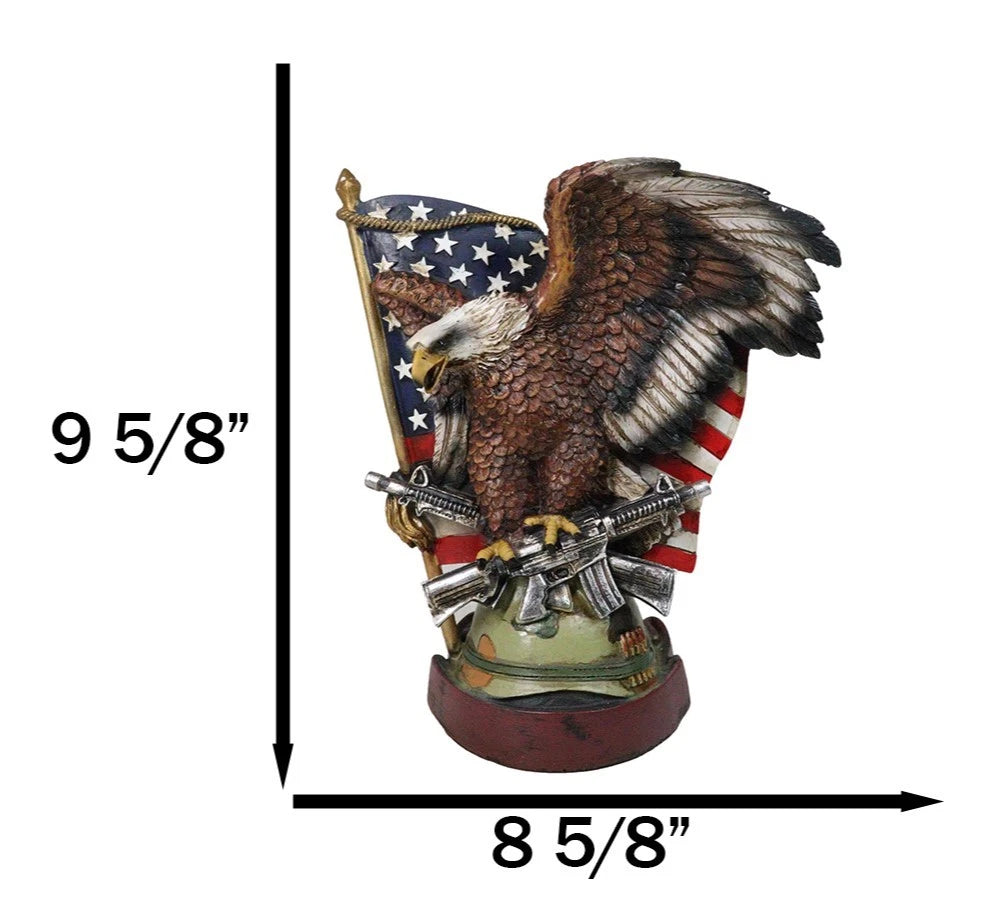 Bald Eagle With Crossed Rifles Soldier Helmet By Star Spangled US Flag Figurine-8