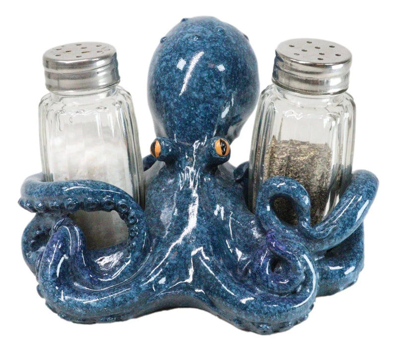Onyx Blue Nautical Marine Cephalopod Octopus Salt Pepper Shakers Holder Set-9