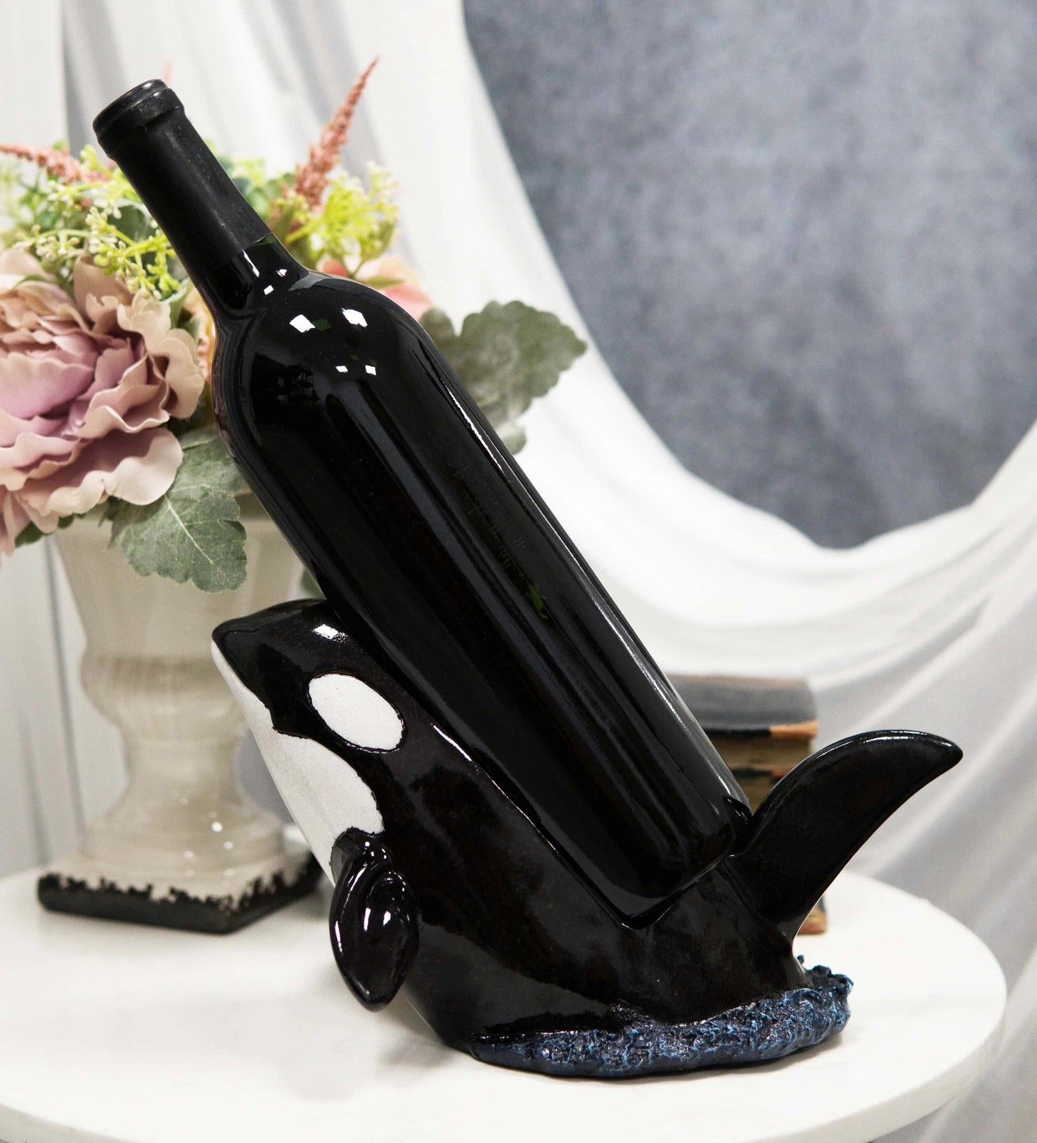 Nautical Ocean Marine Breaching Orca Killer Whale Wine Bottle Holder Statue-1