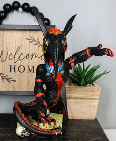 Egyptian God Of War Chaos Desert Seth On Hieroglyphic Base With Skulls Statue-7