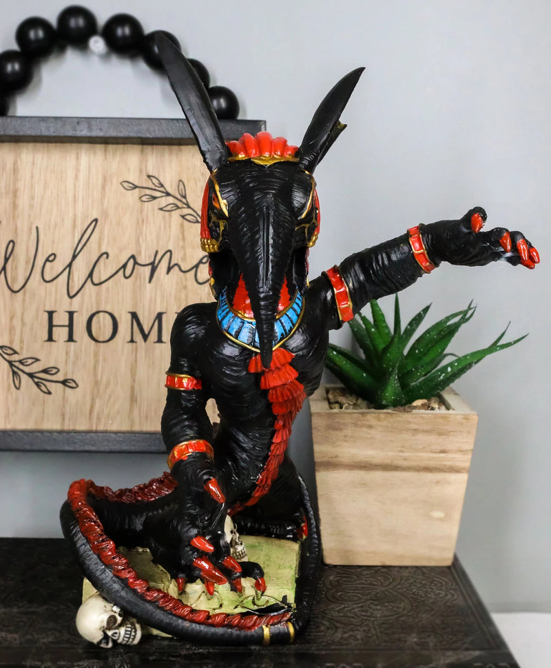 Egyptian God Of War Chaos Desert Seth On Hieroglyphic Base With Skulls Statue-7