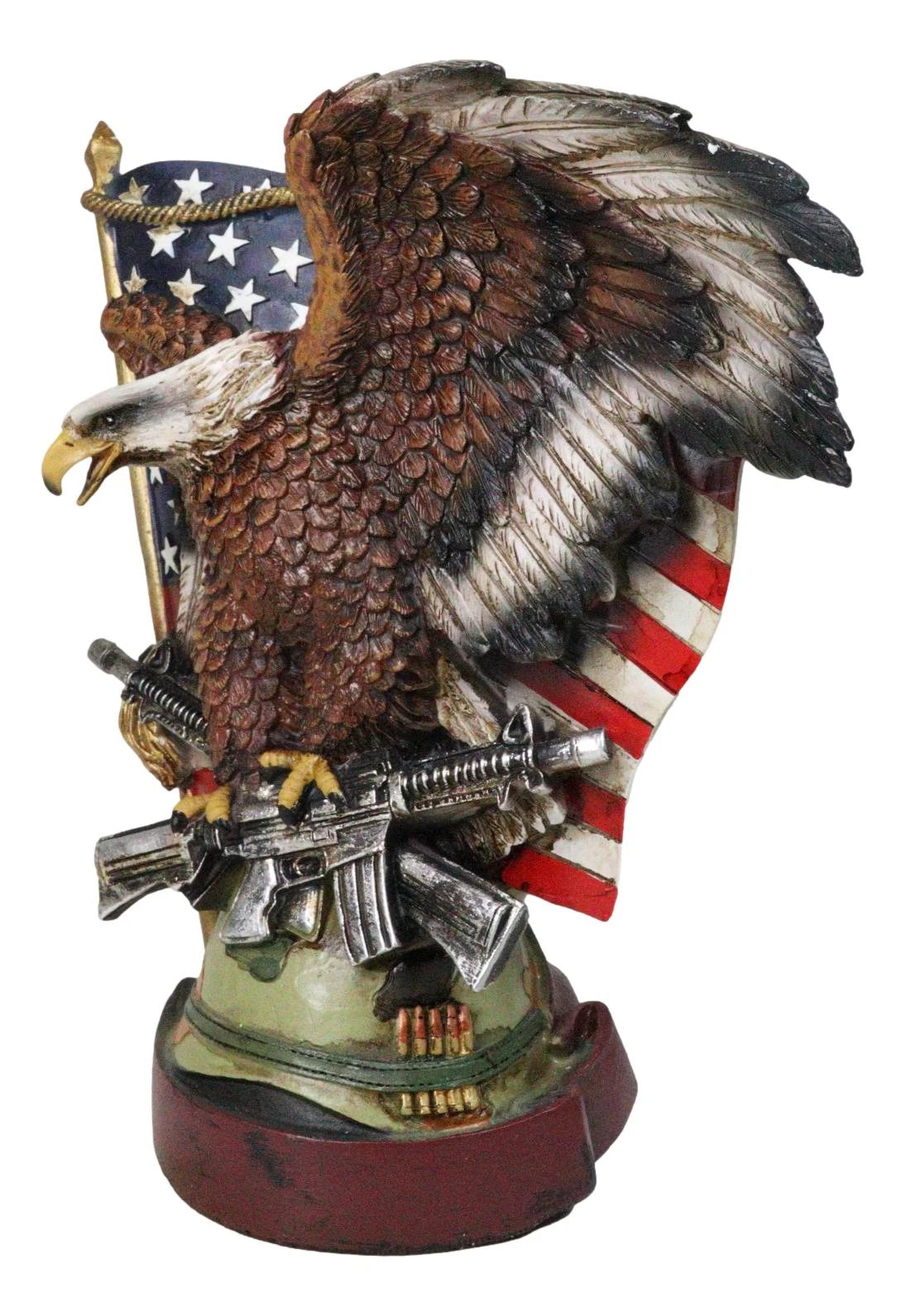 Bald Eagle With Crossed Rifles Soldier Helmet By Star Spangled US Flag Figurine-9
