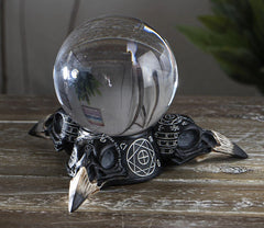 Wicca Psychic Raven Skulls Sacred Geometry Crystal Glass Gazing Ball Figurine-9