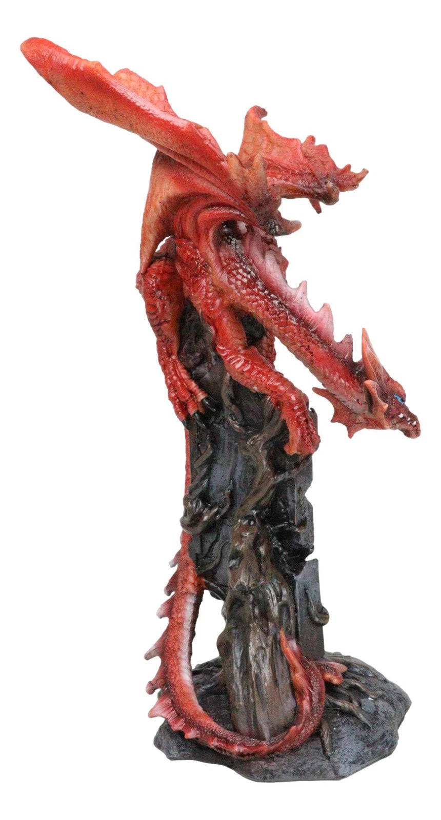 Wizard Fantasy Red Volcanic Dragon Perching On Rune Stone Tower Rock Figurine-7