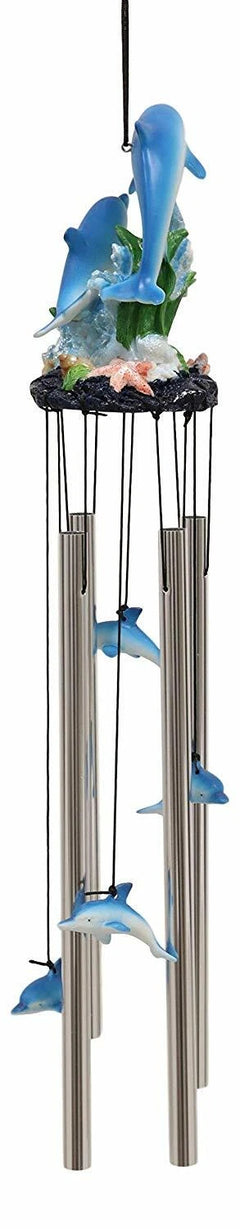 Nautical Marine Dolphin Family Swimming by Coral Reef Wind Chime 21" Long-8