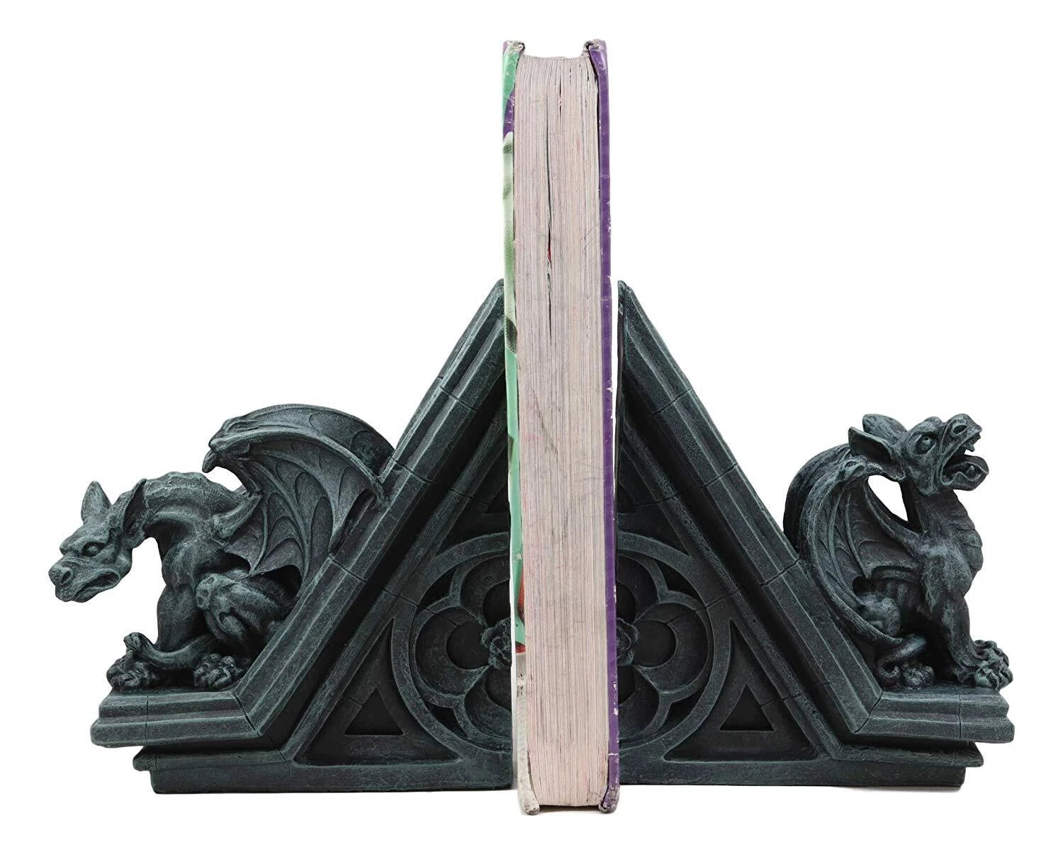 Gothic Roaring Gargoyles On Rooftop Sculptural Bookends Set 7" High Decor-8