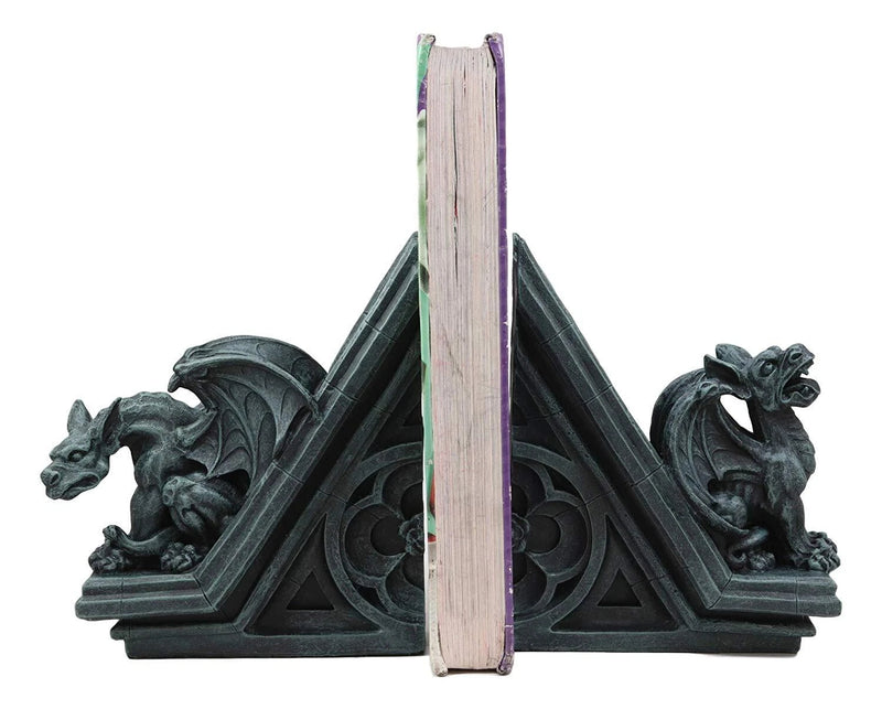 Gothic Roaring Gargoyles On Rooftop Sculptural Bookends Set 7" High Decor-8