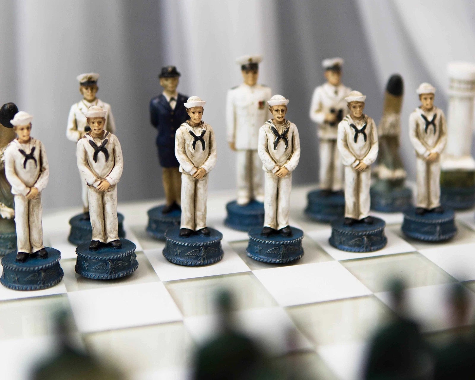 USA Soldier Theme Army vs Navy Chess Set Hand Painted with Glass Board 17 Inch-11