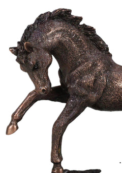 Rustic Western Country Stallion Horse Textured Bronze Resin Figurine With Base-8