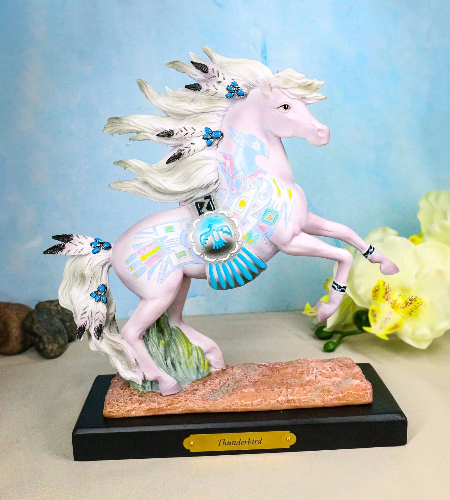 Figura de caballo Thunderbird, escultura decorativa nativa americana del oeste para el hogar, la oficina, estanterías, salas de estar, casas rústicas, exhibiciones de mesa, coleccionables ecuestres.-8