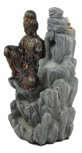 Bodhisattva Kuan Yin Buddha Backflow Incense Burner Statue 7.5"H-10