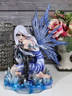 Estatua de la Diosa Elemental del Hielo, Hada Azul con cría de dragón, 31 cm de alto-9
