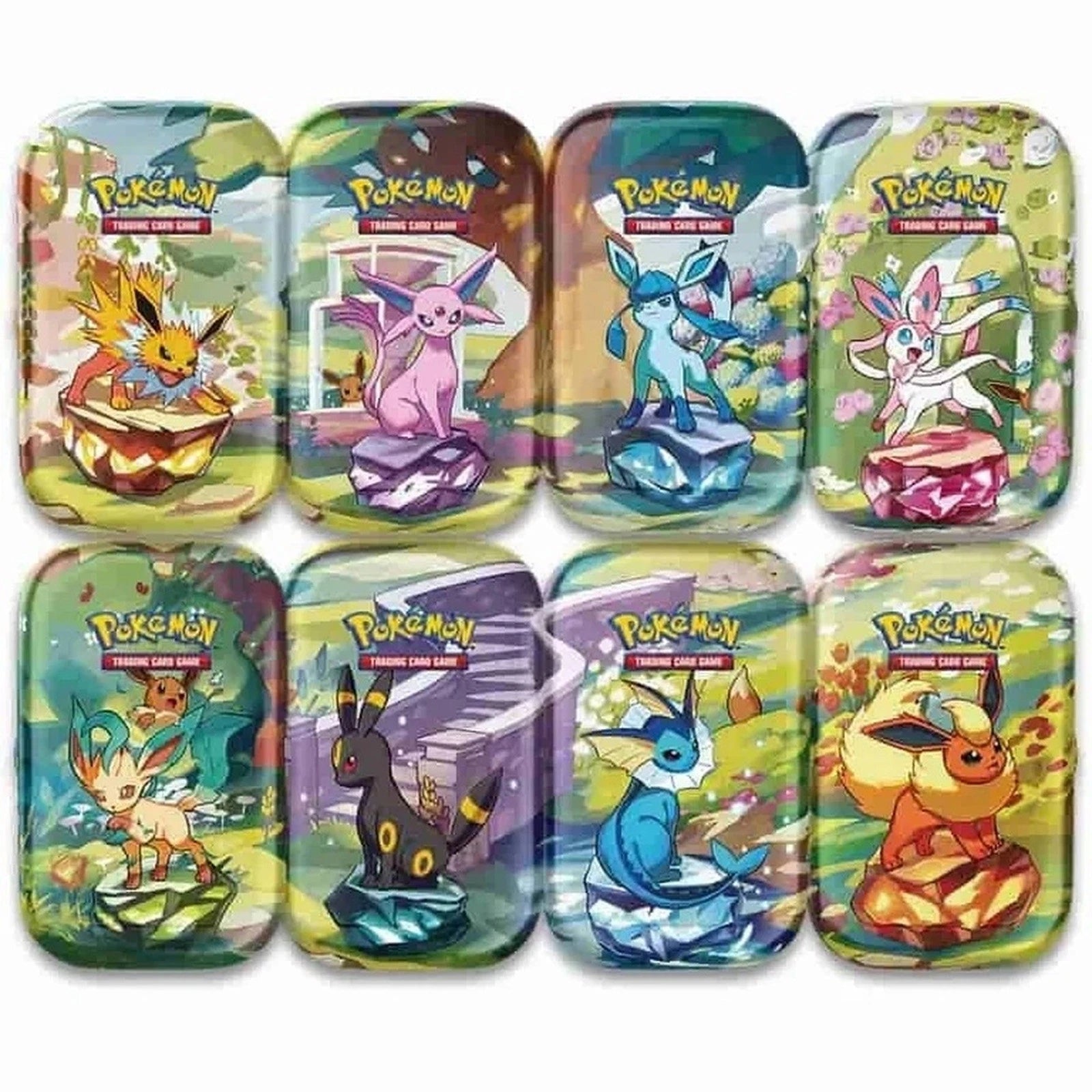 Expositor de latas pequeñas de Pokémon Prismatic Evolutions (8 latas pequeñas) Sellado de fábrica-3