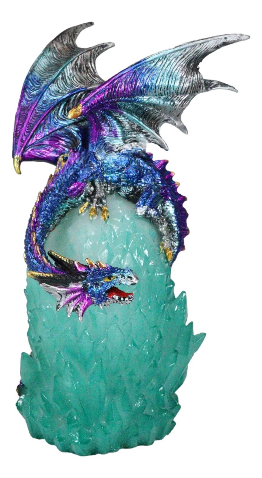 Blue Rainbow Armored Dragon Guarding LED Lantern Acrylic Crystal Egg Figurine-10