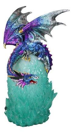 Blue Rainbow Armored Dragon Guarding LED Lantern Acrylic Crystal Egg Figurine-10