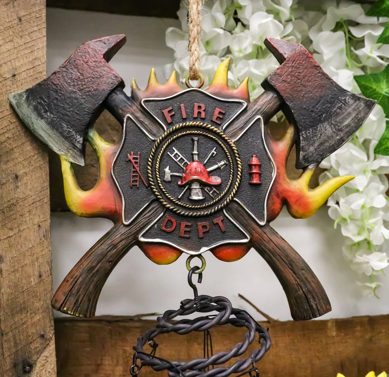 Maltese Cross Crest With Crossed Fire Fighter Axe Fireman Wind Chime Decor-9
