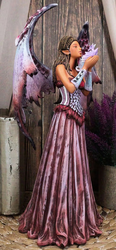Amy Brown Adoration Mother Of Dragons Purple Fairy With Wyrmling Dragon Statue-1