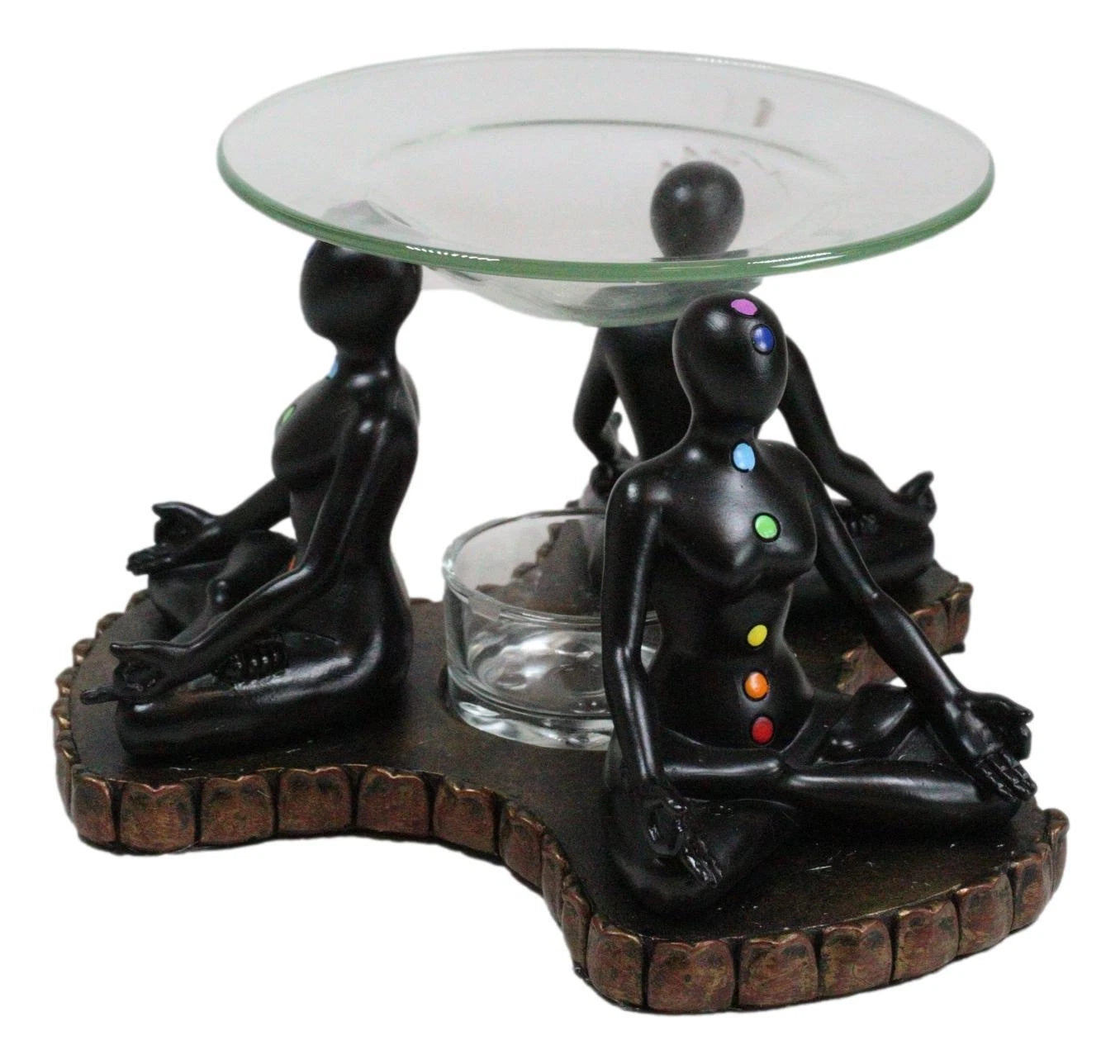 Chakra Zones Black Yoga Avatars Meditating On Lotus Candle Heat Oil Burner Decor-9