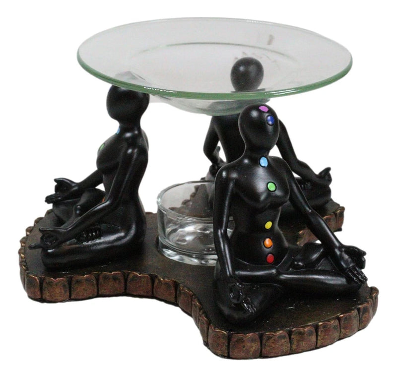 Chakra Zones Black Yoga Avatars Meditating On Lotus Candle Heat Oil Burner Decor-9