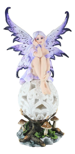 Goddess Amethyst Fairy Sitting On Filigree Orb Figurine LED Night Light-9