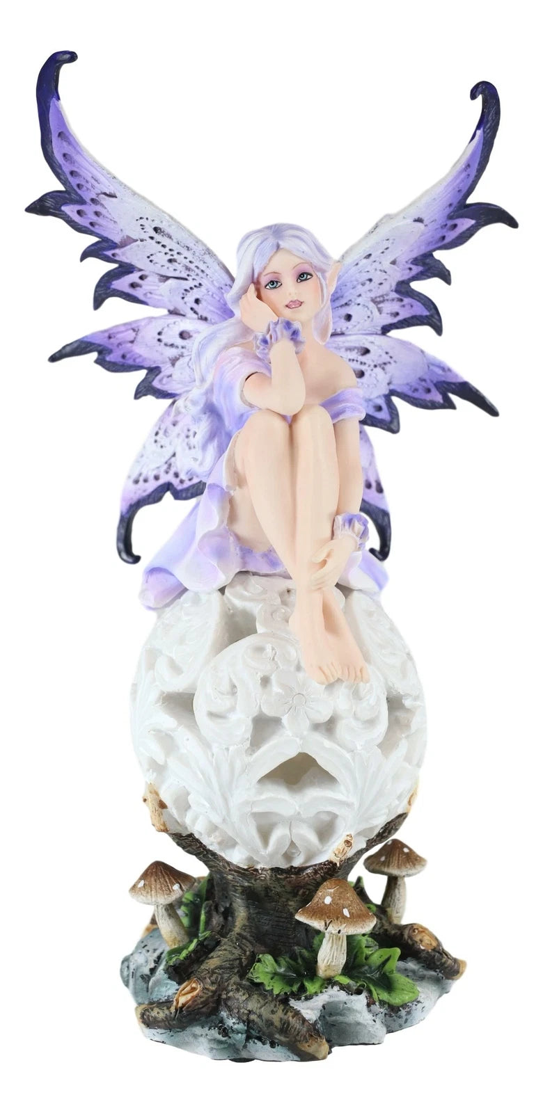 Goddess Amethyst Fairy Sitting On Filigree Orb Figurine LED Night Light-9