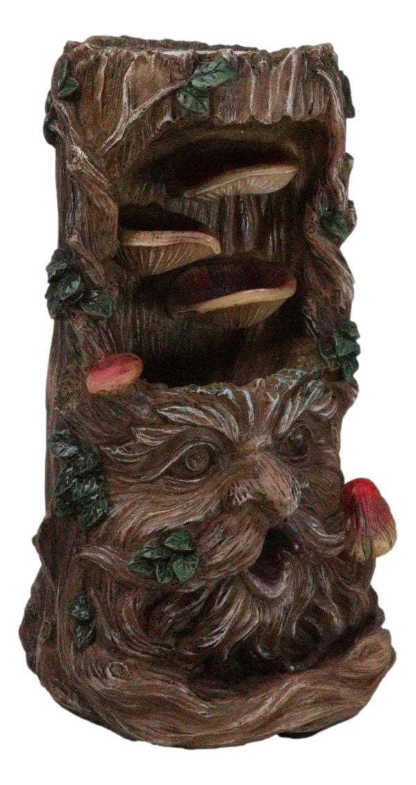 Forest Celtic Greenman Tree Ent With Fungi Pillar Backflow Incense Cone Burner-9
