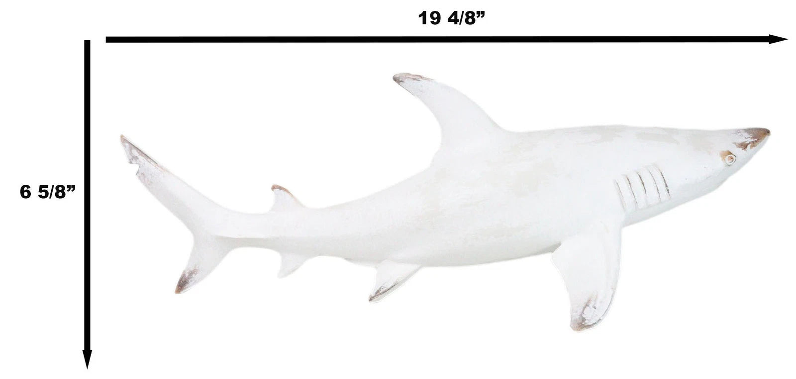 Nautical Ocean Marine Great White Shark Swimming Antiqued White Figurine 19.5"L-9