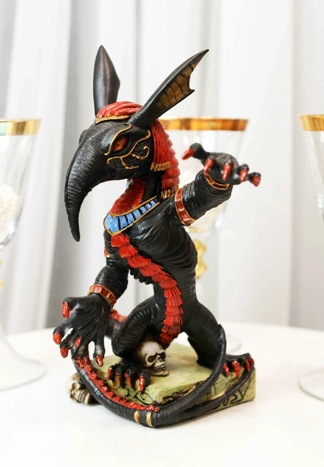 Egyptian God Of War Chaos Desert Seth On Hieroglyphic Base With Skulls Statue-8