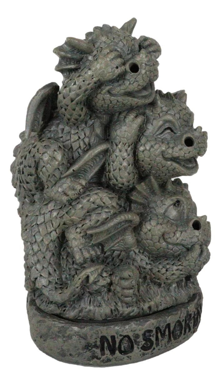 No Smoking See Hear Speak No Evil Whimsical Dragons Backflow Incense Burner-9