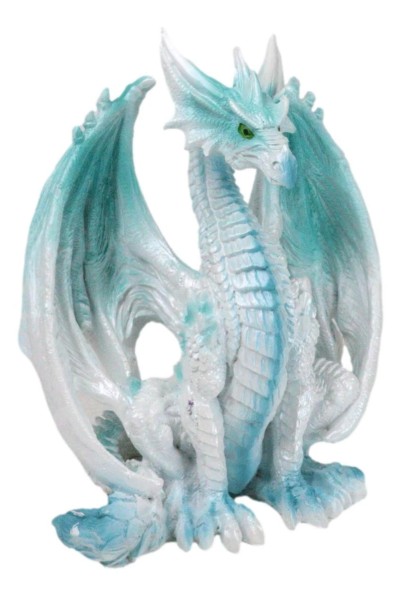 Fantasy Land Of Dragons Crouching Pale White Arctic Snow Winter Dragon Figurine-8