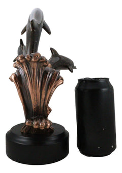 Bronze Electroplated Three Bottlenose Dolphins Riding Over Ocean Waves Statue-9