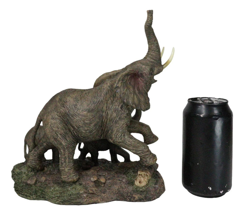 Triumphant Entry Safari Elephants Father And 2 Calves On Forest Floor Figurine-9
