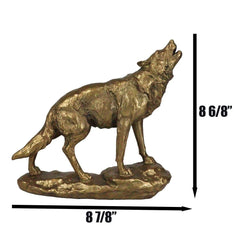 Full Moon Howling Alpha Gray Wolf Timberwolf Statue In Gold Patina Finish 9"H-11