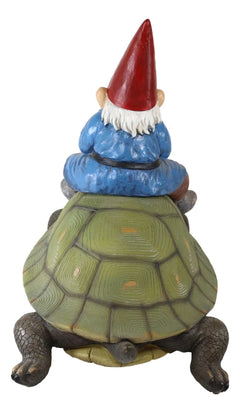 Large Whimsical Mr. Gnome Riding Giant Turtle Garden Statue 17.25" L-9