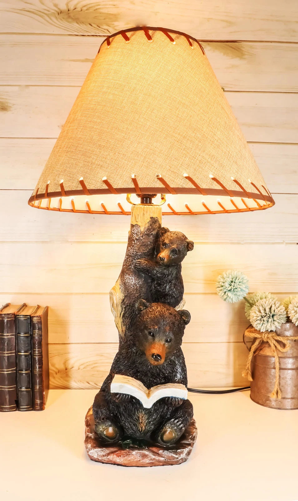 Story Time Fable Mother Bear Reading Book To Her Cub By Tree Table Lamp