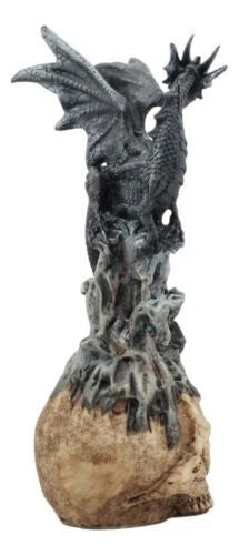 Azureon Black Dragon Perching On Quartz Tower Alien Skull Statue Home Decor-5