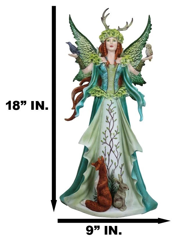 Fantasy Dragon Taker Antler Crown Queen Of The Forest Fairy And Animals Figurine-9